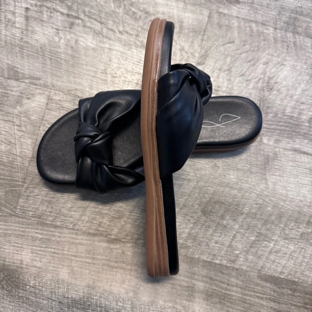 Joie Cecilia Knotted Slip On Sandal Black Leather Womens Sz. 7